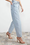 Stil Kadın Moda Denim Kot Pantolon Regular Boru Paça Yüksek Bel Jeans