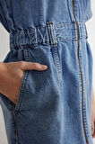 Moda Fit Casual Günlük Bürümcük Denim Dik Yaka Uzun Kol Basic Mini Boy Elbise