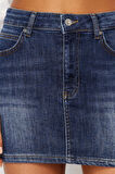 Moda Denim Düz Desen Günlük Mini Boy Düşük Bel Mini Denim Etek