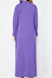 Moda Stil Regular Boyundan Bağlamalı Maxi Boy Tesettür Yakası Bağlama Detaylı Dokuma Elbise