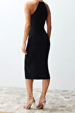 Moda Fit Mezuniyet Balo Finike Dokuma Halter Yaka Kolsuz Kol Shift Midi Boy Elbise