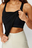 Moda Kare Yaka Örme Fit Düz Desen Sportswear Regular Askılı Kol Bluz