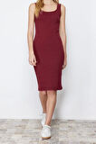 Moda Slim Casual Günlük Rejenere Kaşkorse Örme Havuz Yaka Kolsuz Kol Bodycone Midi Boy Elbise