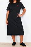 Moda Fit Casual Günlük Süprem Örme Bisiklet Yaka Kısa Kol T-Shirt Elbise Midi Boy Büyük Beden Elbise