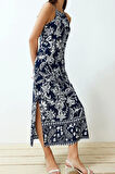 Moda Regular Casual Günlük Shally Dokuma Halter Yaka Kolsuz Kol A-Line Maxi Boy Elbise