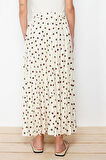 Moda Tesettür Regular Puantiyeli Günlük Maxi Boy Astarlı Animal Puantiyeli Piliseli Dokuma Etek