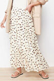 Moda Tesettür Regular Puantiyeli Günlük Maxi Boy Astarlı Animal Puantiyeli Piliseli Dokuma Etek