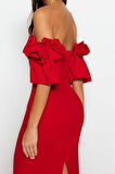Moda Fit Mezuniyet Balo Finike Dokuma Kalp Yaka Kısa Kol Bodycone Midi Boy Elbise