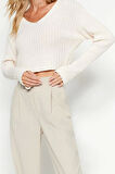 Stil Modern Kadın Crop Standart Kol V Yaka Basic Triko Kazak