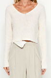 Stil Modern Kadın Crop Standart Kol V Yaka Basic Triko Kazak