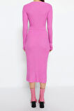Moda Slim Casual Günlük Tek Plaka Triko Bisiklet Yaka Uzun Kol Bodycone Midi Boy Elbise
