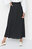 Moda Tesettür Regular Çiçekli Desen Günlük Maxi Boy Puantiye Desenli Çan Dokuma Etek