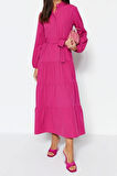 Moda Rahat Casual Günlük Terrycotton Dokuma Dik Yaka Uzun Kol Basic Maxi Boy Tesettür Elbise