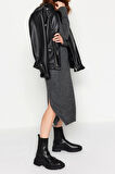 Moda Oversize Casual Günlük Dolu İğne Triko Balıkçı Yaka Uzun Kol Shift Midi Boy Elbise