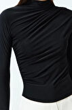 Moda Kare Yaka Örme Slim Düz Desen Casual Günlük Crop Kısa Kol Bluz