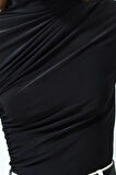 Moda Kare Yaka Örme Slim Düz Desen Casual Günlük Crop Kısa Kol Bluz