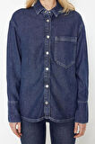Moda Kadın Gömlek Yaka Düz Desen Günlük Lyocell Oversize Denim Gömlek