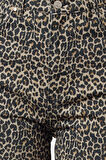 Stil Kadın Moda Denim Kot Pantolon Regular Geniş Paça Leopar Baskılı Kahverengi Yüksek Bel Jeans
