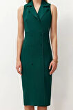 Moda Regular Business Finike Dokuma Kruvaze Kolsuz Kol Bodycone Midi Boy Elbise