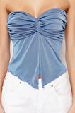 Moda Straplez Örme Slim Düz Desen Casual Günlük Crop Kolsuz Bluz