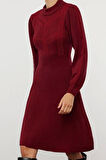 Moda Stil Regular Dik Yaka Mini Boy Triko Dantelli Elbise