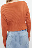 Stil Modern Kadın Crop Standart Kol V Yaka Basic Triko Kazak