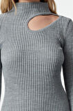 Moda Stil Slim Dik Yaka Midi Boy Triko Cut Out Pencere Detaylı Elbise