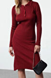 Moda Stil Slim Polo Yaka Midi Boy Triko Elbise