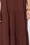 Moda Regular Casual Günlük Shally Dokuma Bisiklet Yaka Kolsuz Kol Shift Maxi Boy Elbise