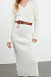 Moda Stil Regular V Yaka Maxi Boy Triko Yünlü Basic Elbise