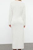 Moda Stil Regular V Yaka Maxi Boy Triko Yünlü Basic Elbise
