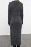 Moda Stil Regular V Yaka Maxi Boy Triko Yünlü Basic Elbise