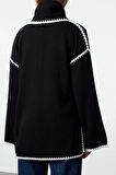 Kadın Modern Tarz Oversize Bisiklet Yaka Midi Triko Hırka