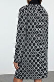 Moda Stil Regular Dik Yaka Mini Boy Triko Geometrik Desenli Elbise