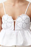Moda Kalp Yaka Dokuma Crop Düz Desen Şık gece Crop Askılı Kol Bluz