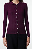 Kadın Modern Tarz Slim Polo Yaka Regular Triko Hırka