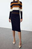 Tarz Kadın Modern Moda Normal Bel Boru Paça Bisiklet Yaka Renk Bloklu Etekli Triko Alt-Üst Takım