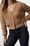 Kadın Modern Tarz Regular V Yaka Crop Triko Hırka