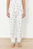 Tarz Rahat Kısa Kollu Boru Paça Yıldız Desenli Örme Pijama Takımı