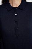 Moda Stil Regular Polo Yaka Midi Boy Triko Elbise
