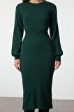 Moda Stil Regular Bisiklet Yaka Midi Boy Triko A-Line Formda Elbise