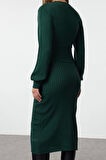 Moda Stil Regular Bisiklet Yaka Midi Boy Triko A-Line Formda Elbise