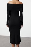 Moda Stil Regular Carmen Yaka Midi Boy Triko Basic Elbise