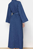Moda Stil Regular Gömlek Yaka Maxi Boy Gömlek Denim Modest Elbise