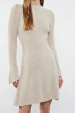 Moda Stil Regular Bisiklet Yaka Mini Boy Triko A-Line Formda Elbise