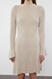 Moda Stil Regular Bisiklet Yaka Mini Boy Triko A-Line Formda Elbise
