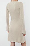 Moda Stil Regular Bisiklet Yaka Mini Boy Triko A-Line Formda Elbise