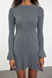 Moda Stil Regular Bisiklet Yaka Mini Boy Triko A-Line Formda Elbise