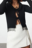 Kadın Modern Tarz Regular Polo Yaka Crop Triko Hırka