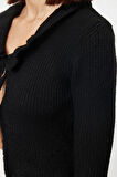 Kadın Modern Tarz Regular Polo Yaka Crop Triko Hırka